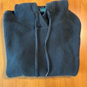 Black Waffle Knit R. Lauren Hooded Sweatshirt